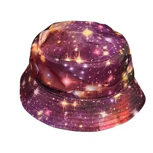 Premium Galaxy Print Bucket Hat Mens Purple Cosmic Star Nebula Festival Rave Cap